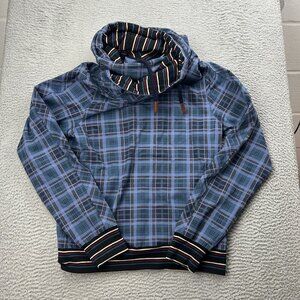 Chapati Berlin Pullover Funnel Sweater Mens Blue Plaid Size Medium